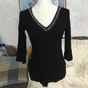 M - Style & co. V-neck top rhinestone/pearl detail